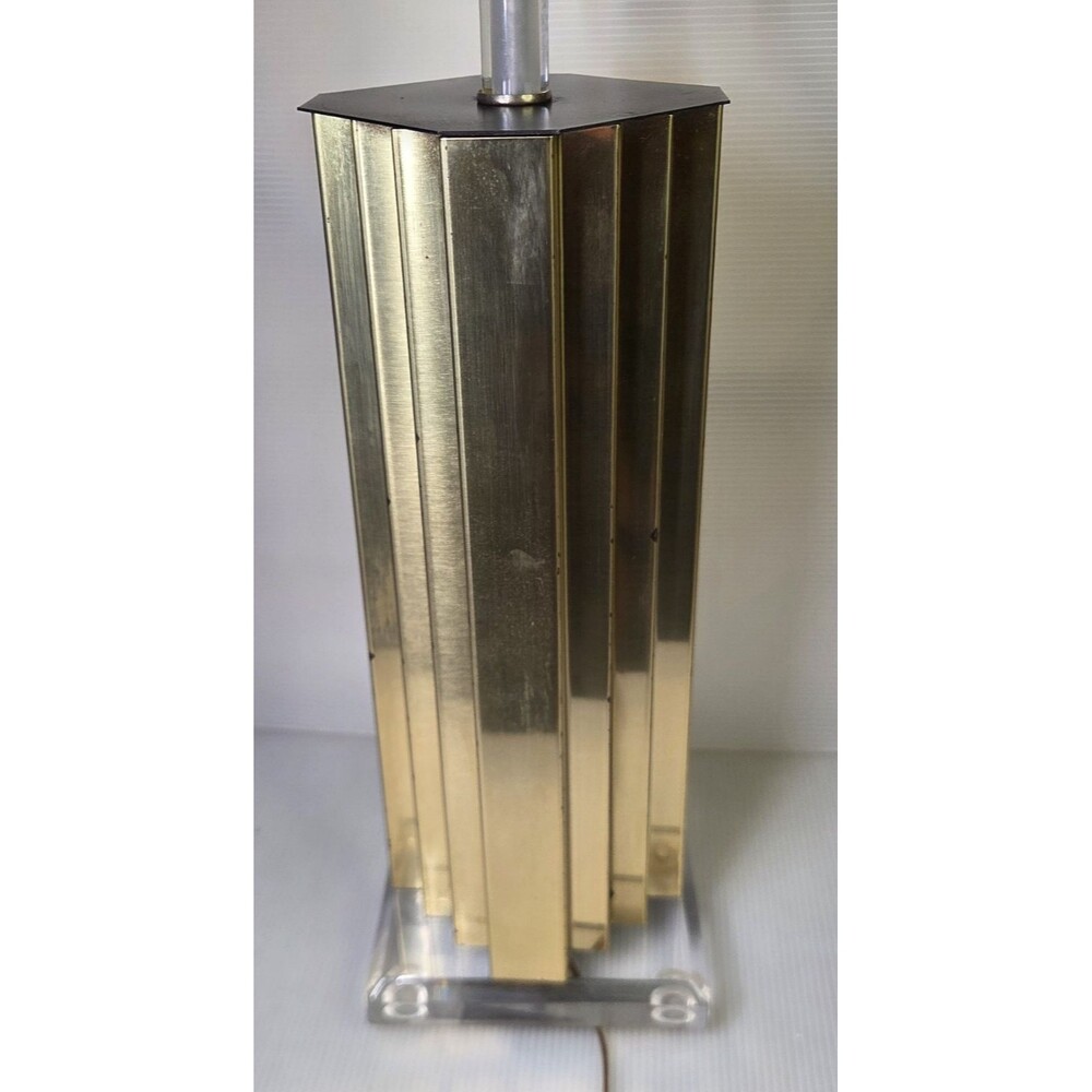 Vintage Brass & Lucite Table Lamp Skyscraper MCM Modern Acrylic Abstract
